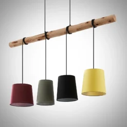 Lámpara colgante Lindby «Moscú», multicolor, tejido, madera, E27, 116 cm