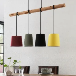Lámpara colgante Lindby «Moscú», multicolor, tejido, madera, E27, 116 cm