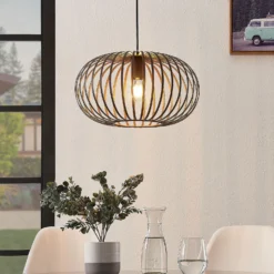 Lámpara colgante Lindby Nahele, marrón, metal, Ø 40 cm, E27