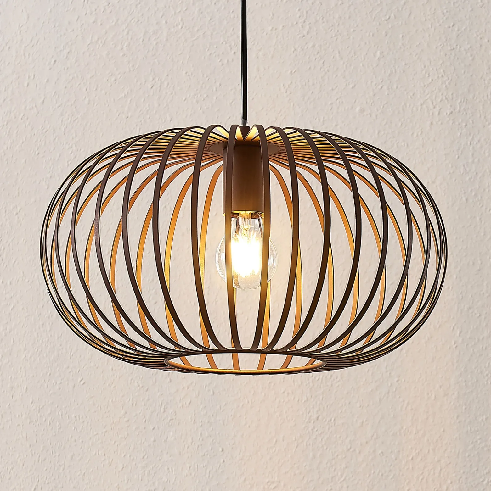 Lámpara colgante Lindby Nahele, marrón, metal, Ø 40 cm, E27