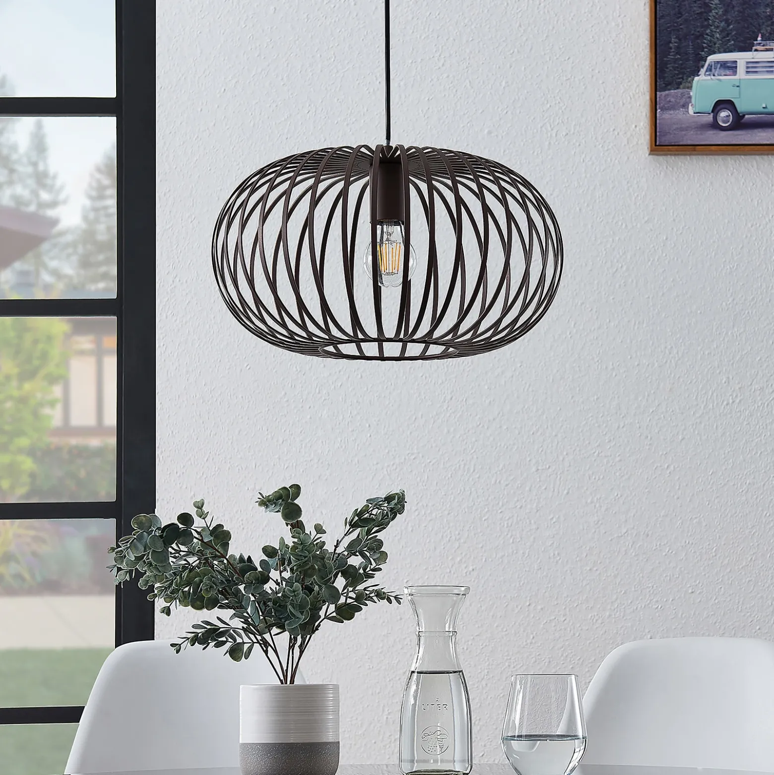 Lámpara colgante Lindby Nahele, marrón, metal, Ø 40 cm, E27