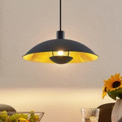 Lámpara colgante Lindby Narisara, Ø 40 cm, E27, negro-oro
