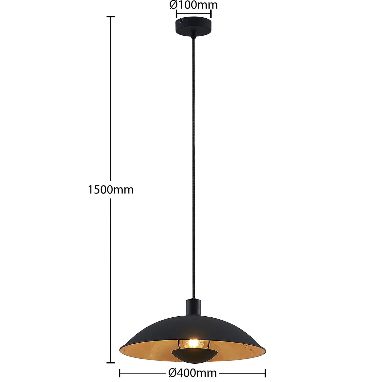 Lámpara colgante Lindby Narisara, Ø 40 cm, E27, negro-oro