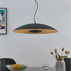 Lámpara colgante Lindby Narisara, Ø 80 cm, E27, negro-oro