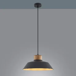Lámpara colgante Lindby Nefeli, Ø 42 cm, negro, madera, metal