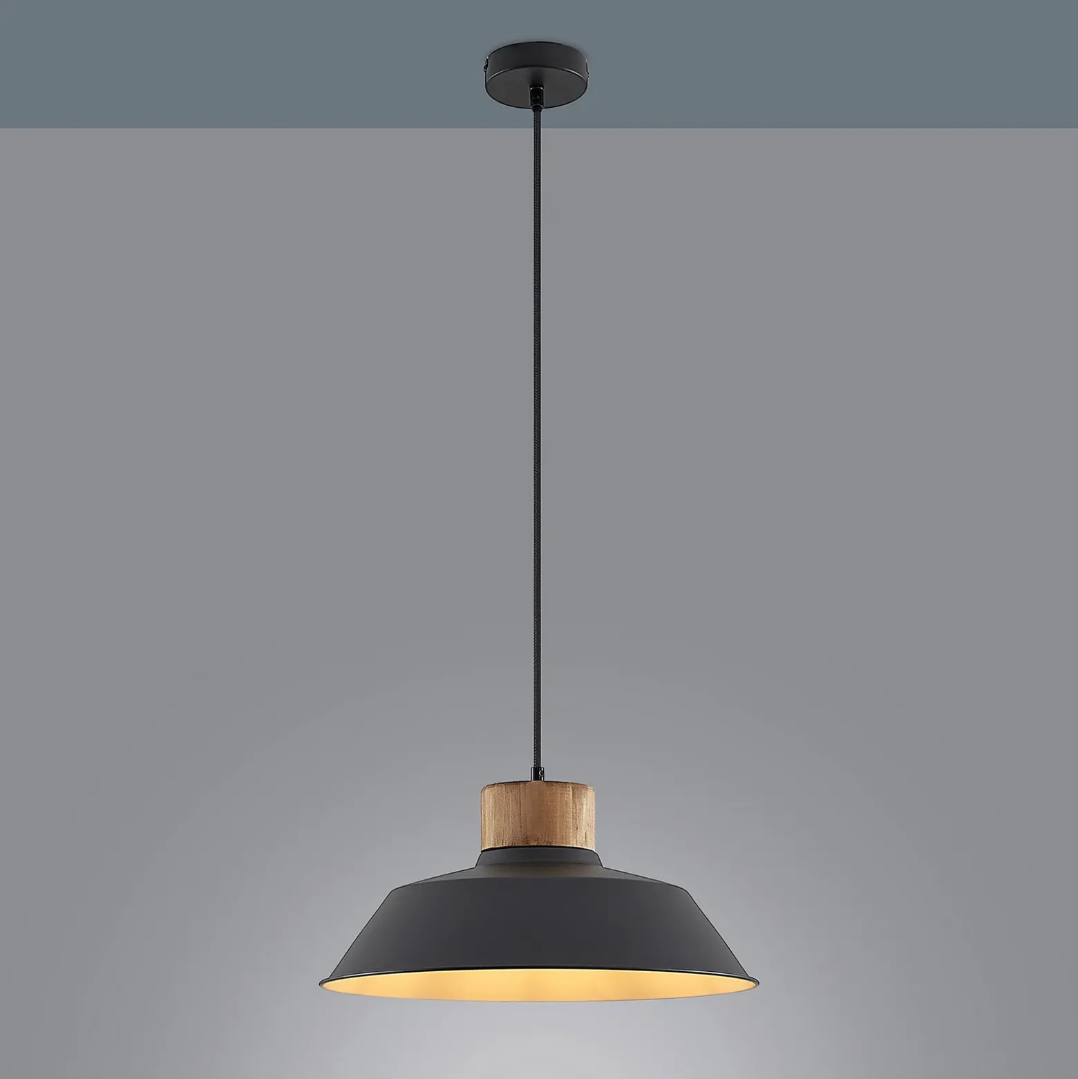 Lámpara colgante Lindby Nefeli, Ø 42 cm, negro, madera, metal