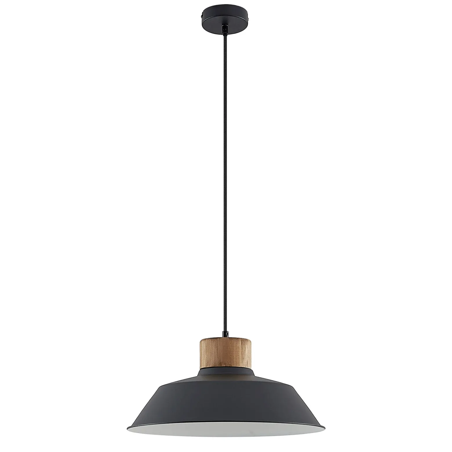Lámpara colgante Lindby Nefeli, Ø 42 cm, negro, madera, metal