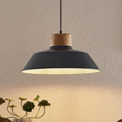 Lámpara colgante Lindby Nefeli, Ø 42 cm, negro, madera, metal
