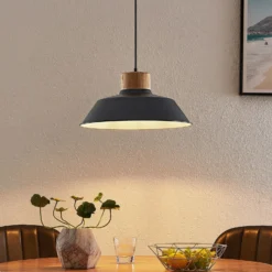 Lámpara colgante Lindby Nefeli, Ø 42 cm, negro, madera, metal