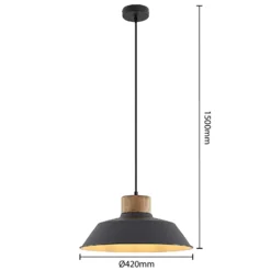 Lámpara colgante Lindby Nefeli, Ø 42 cm, negro, madera, metal