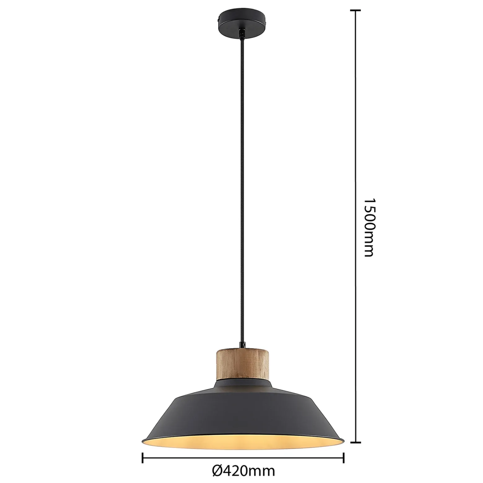 Lámpara colgante Lindby Nefeli, Ø 42 cm, negro, madera, metal