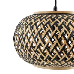 Lámpara colgante Lindby Nerys, 3 luces, negra, bambú, 1,120 cm