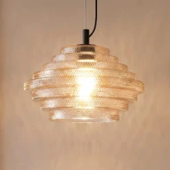 Lámpara colgante Lindby Orliana, Ø 35 cm, ámbar, cristal