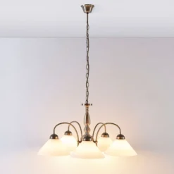 Lámpara colgante Lindby Otis, Ø 68 cm, 5 luces, blanca, cristal, E27
