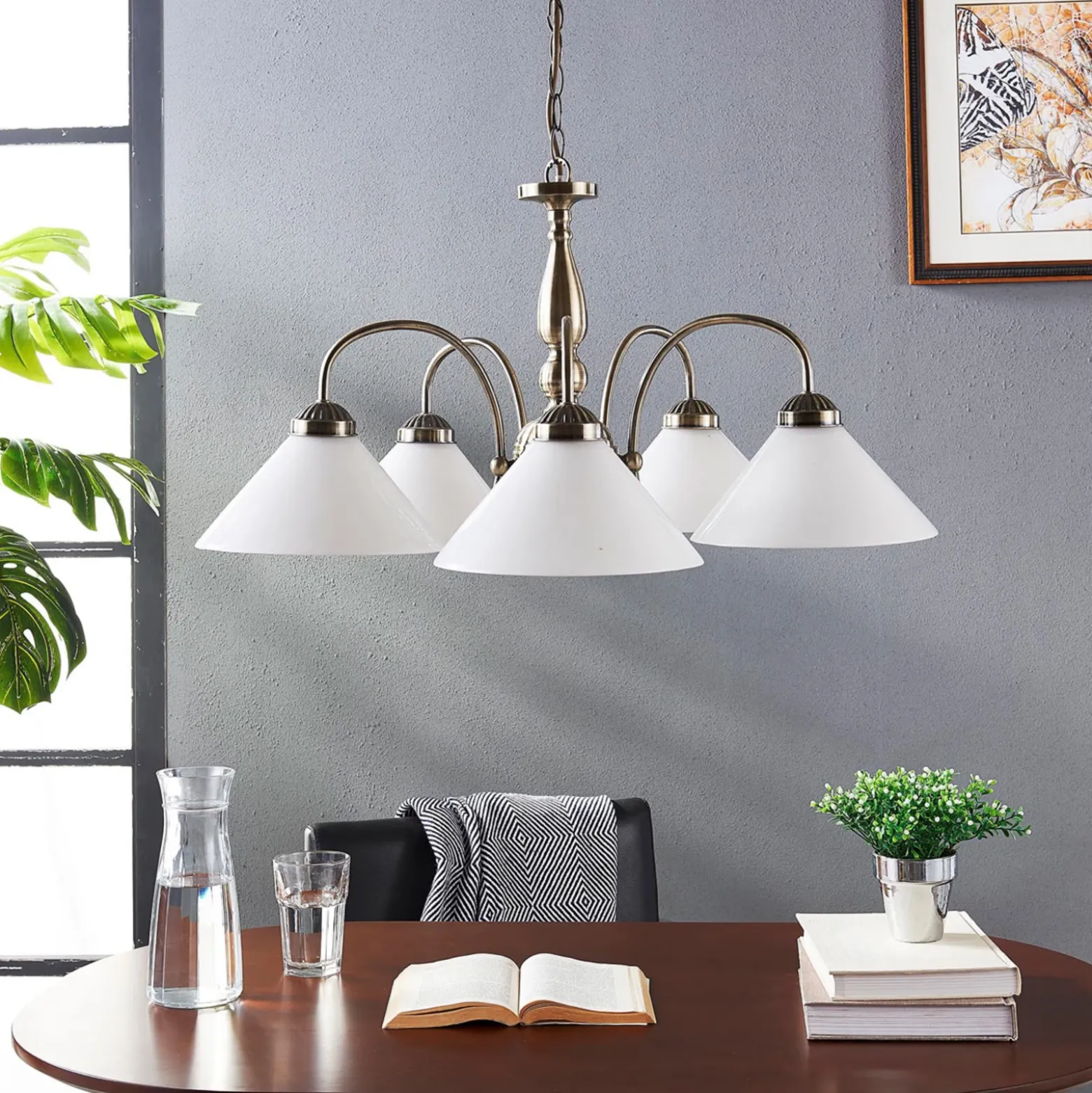 Lámpara colgante Lindby Otis, Ø 68 cm, 5 luces, blanca, cristal, E27