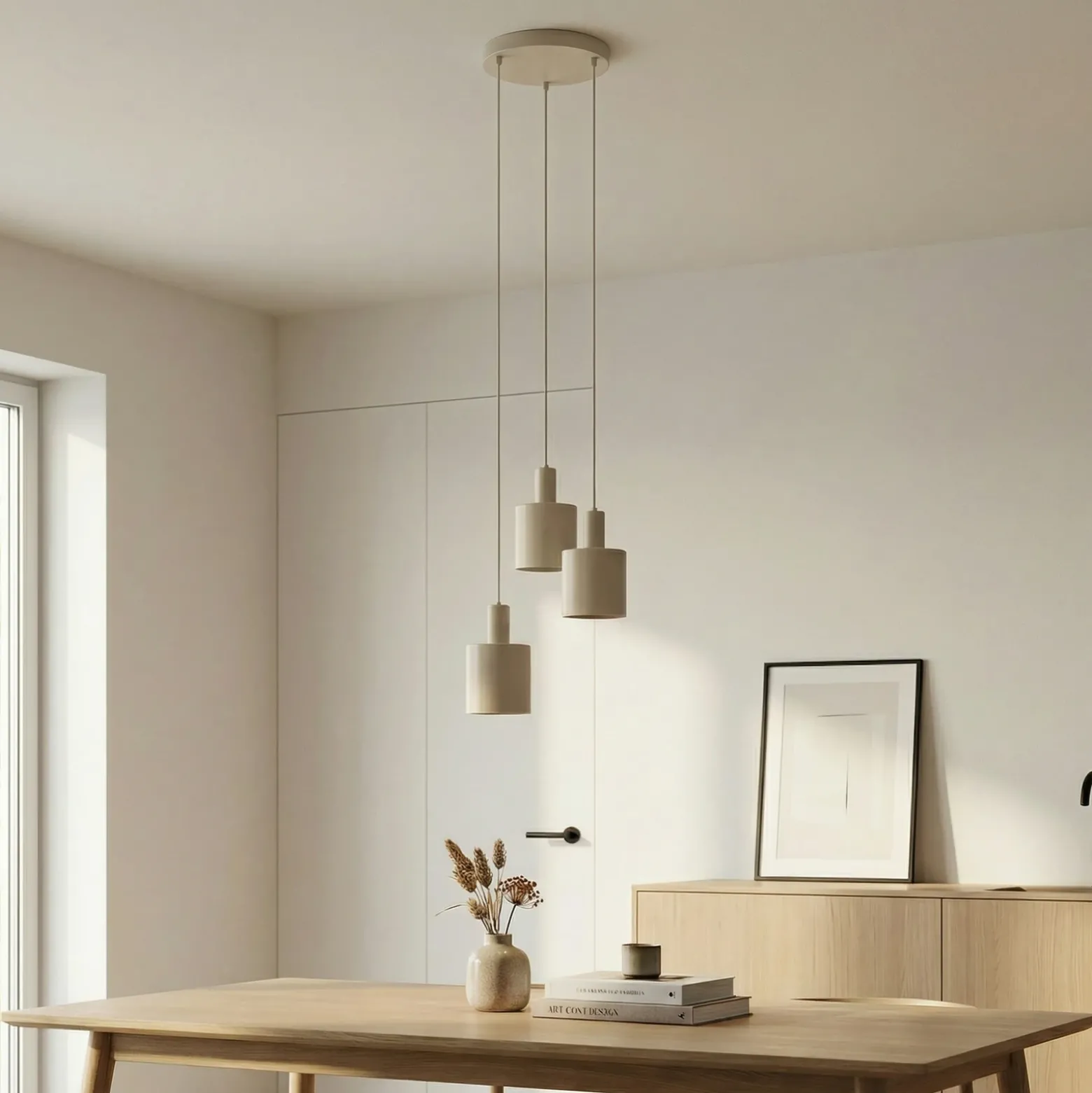 Lámpara colgante Lindby Ovelia, beige, 3 luces, metal, E27