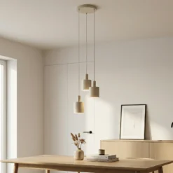 Lámpara colgante Lindby Ovelia, beige, 3 luces, metal, E27