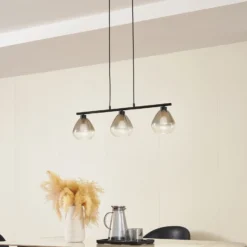 Lámpara colgante Lindby Pendgante, negra, cristal, longitud 75 cm
