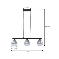Lámpara colgante Lindby Pendgante, negra, cristal, longitud 75 cm