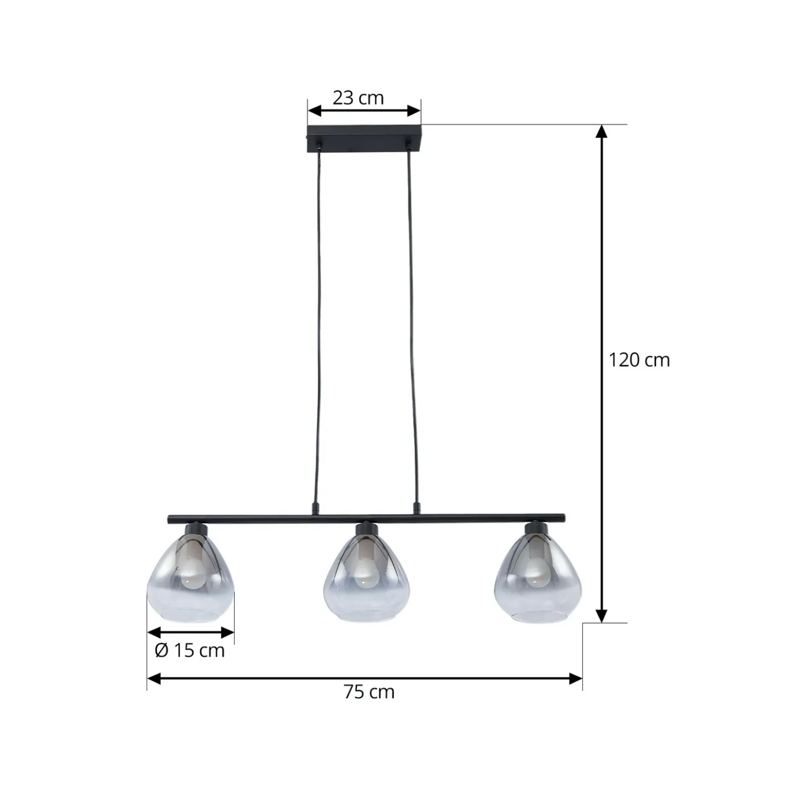 Lámpara colgante Lindby Pendgante, negra, cristal, longitud 75 cm