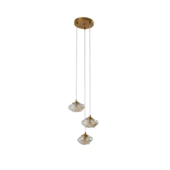 Lámpara colgante Lindby Piatra, Ø25cm, 3 luces, coñac/latón, cristal