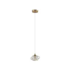 Lámpara colgante Lindby Piatra, ámbar/latón, cristal, Ø 16 cm, G9