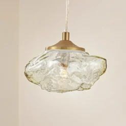 Lámpara colgante Lindby Piatra, ámbar/latón, cristal, Ø 16 cm, G9