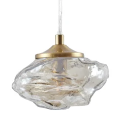 Lámpara colgante Lindby Piatra, ámbar/latón, cristal, Ø 16 cm, G9