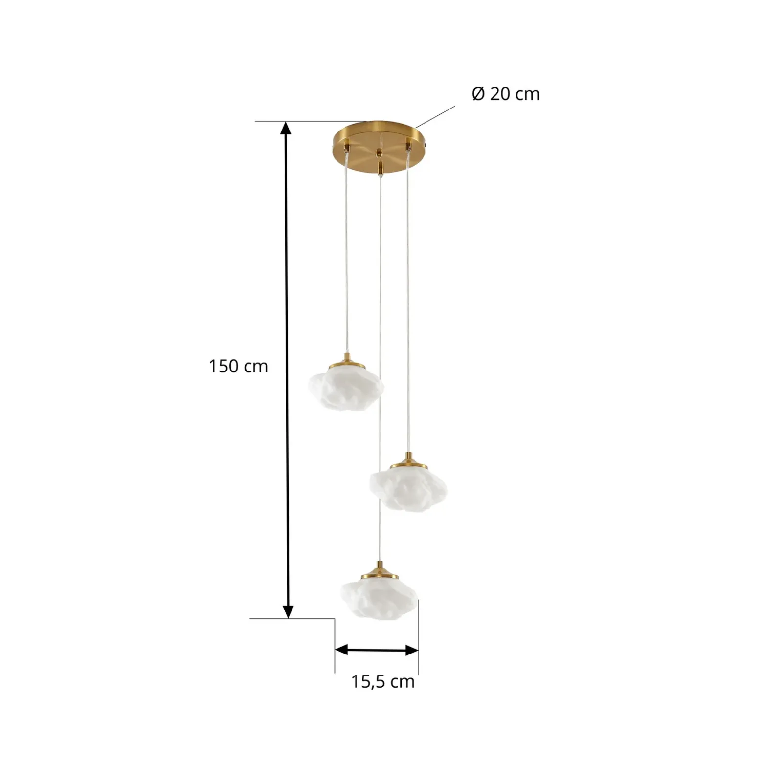 Lámpara colgante Lindby Piatra, Ø 25 cm, 3 luces, ópalo/latón, cristal