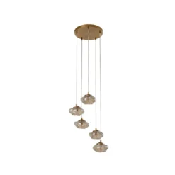 Lámpara colgante Lindby Piatra, Ø45cm, 5 luces, coñac/latón, cristal