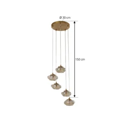 Lámpara colgante Lindby Piatra, Ø45cm, 5 luces, coñac/latón, cristal