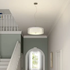 Lámpara colgante Lindby Pikka, blanca, textil, Ø 50 cm, E27