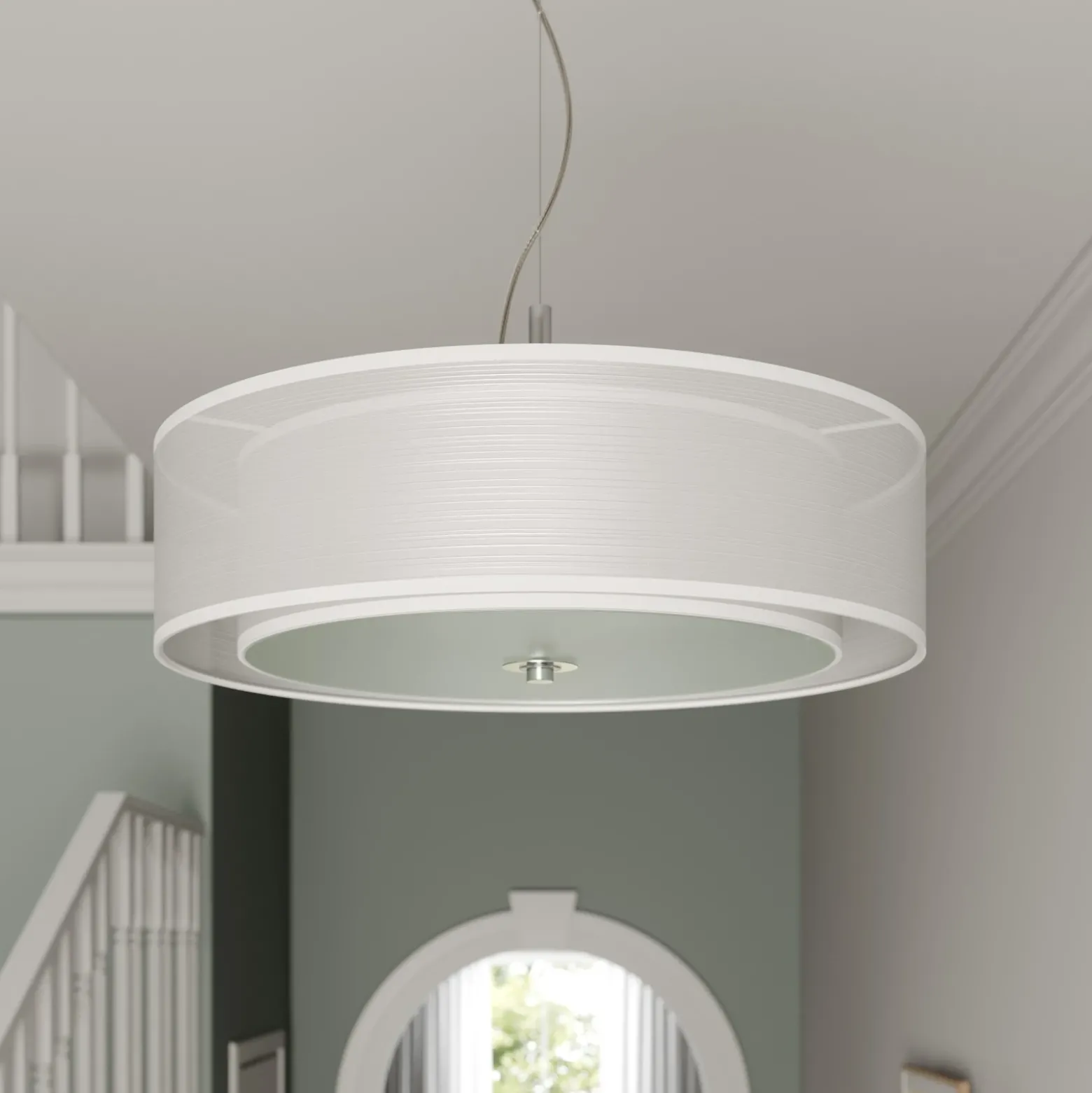 Lámpara colgante Lindby Pikka, blanca, textil, Ø 50 cm, E27