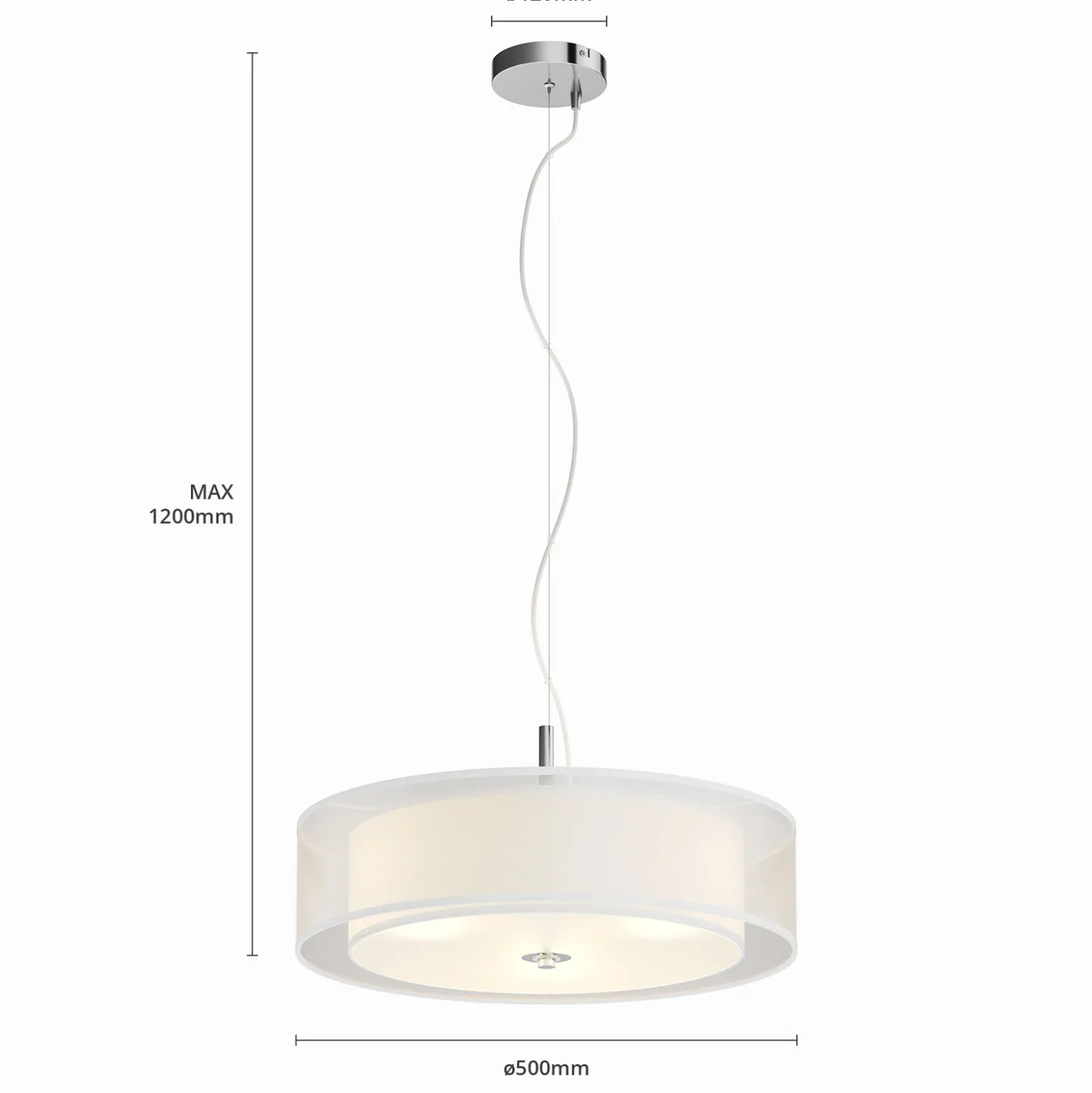 Lámpara colgante Lindby Pikka, blanca, textil, Ø 50 cm, E27