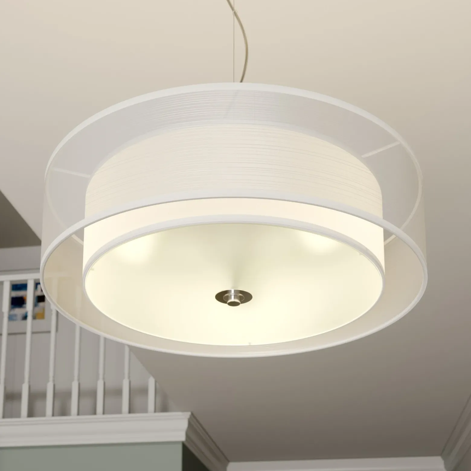Lámpara colgante Lindby Pikka, blanca, textil, Ø 50 cm, E27