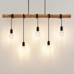 Lámpara colgante Lindby Rom, 5 luces, madera, cuerda, negro, 116 cm