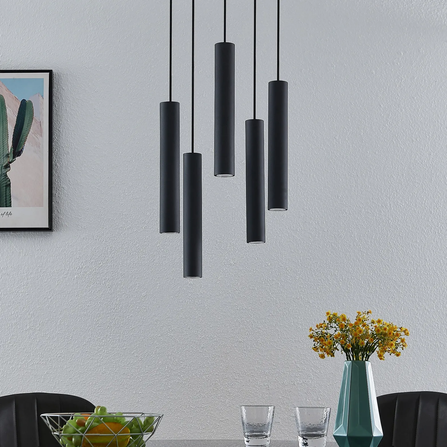 Lámpara colgante Lindby Sanad, Ø 40 cm, 5 luces, negro, GU10