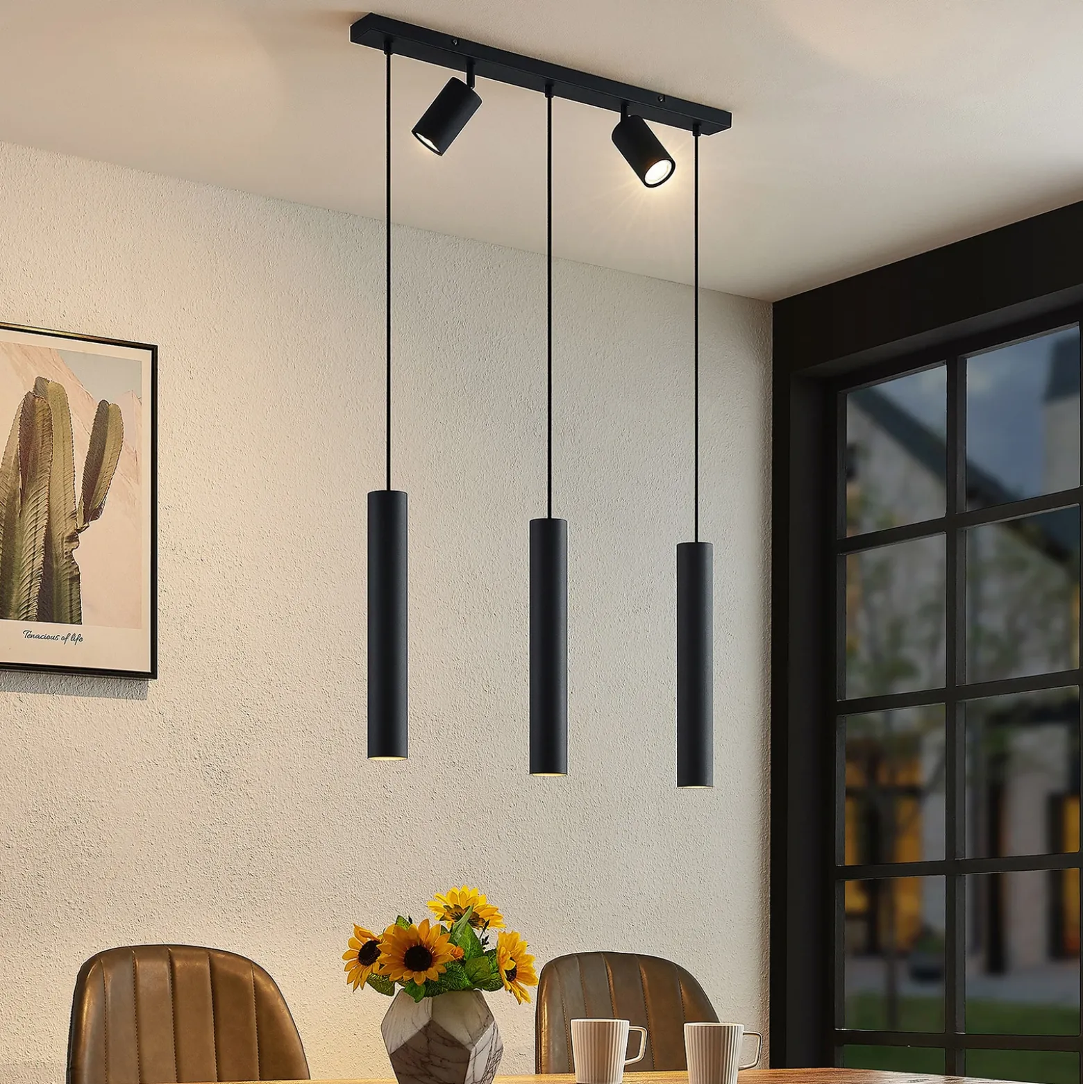 Lámpara colgante Lindby Sanad, 70 cm, 5 luces, negro, GU10