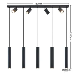 Lámpara colgante Lindby Sanad, 116 cm, 9 luces, negro, GU10