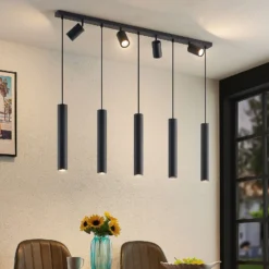 Lámpara colgante Lindby Sanad, 116 cm, 9 luces, negro, GU10