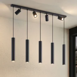 Lámpara colgante Lindby Sanad, 116 cm, 9 luces, negro, GU10