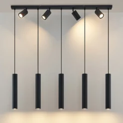 Lámpara colgante Lindby Sanad, 116 cm, 9 luces, negro, GU10