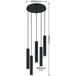 Lámpara colgante Lindby Sanad, Ø 40 cm, 5 luces, negro, GU10