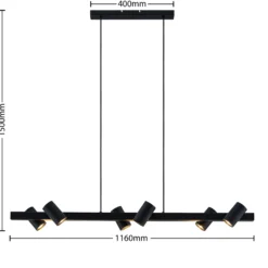 Lámpara colgante Lindby Savoli, 116 cm, negra, 6 luces, acero