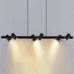 Lámpara colgante Lindby Savoli, 116 cm, negra, 6 luces, acero