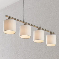 Lámpara colgante Lindby Stannis, 75 cm, blanca, 4 luces, textil