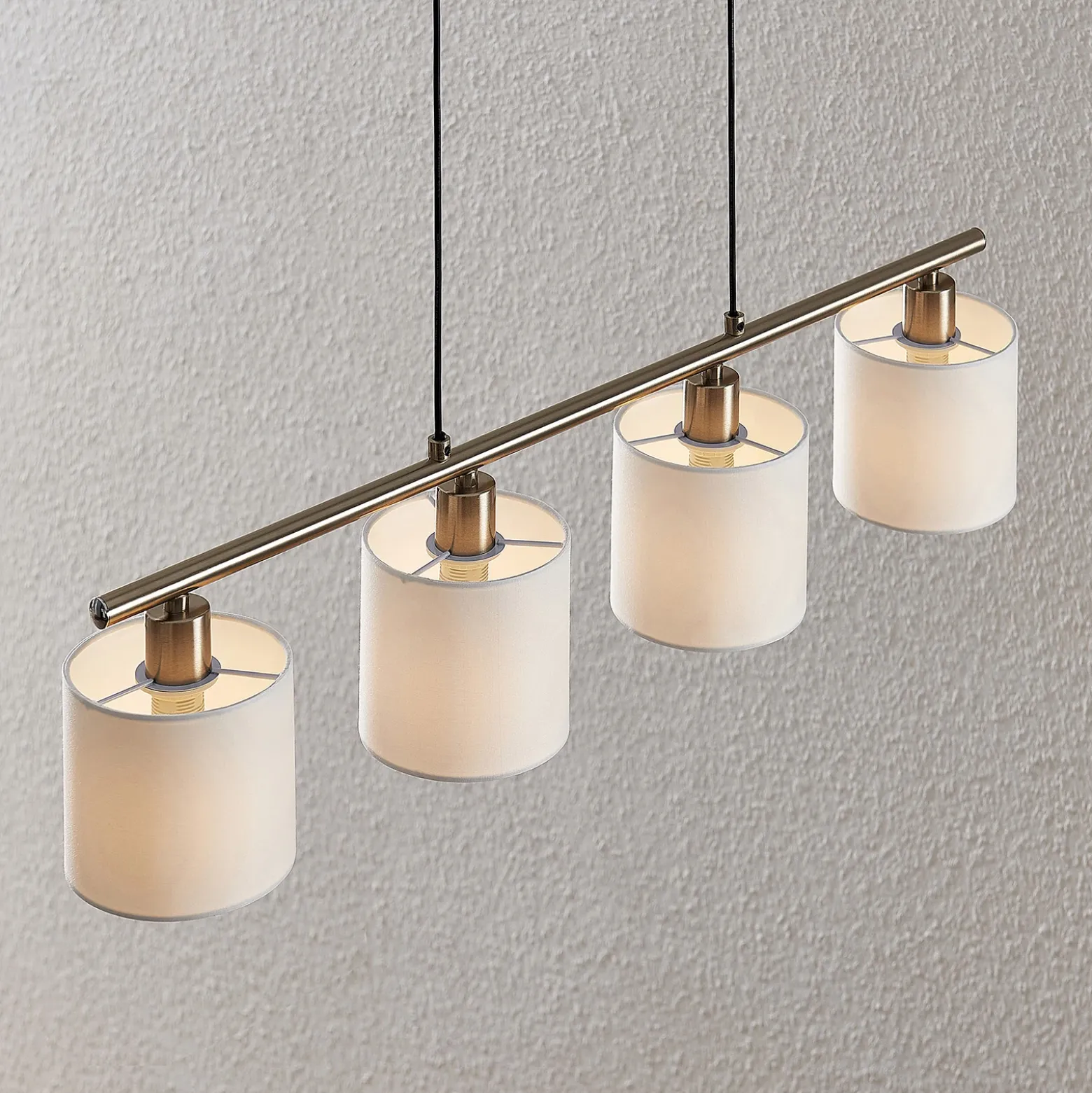 Lámpara colgante Lindby Stannis, 75 cm, blanca, 4 luces, textil