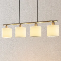 Lámpara colgante Lindby Stannis, 75 cm, blanca, 4 luces, textil