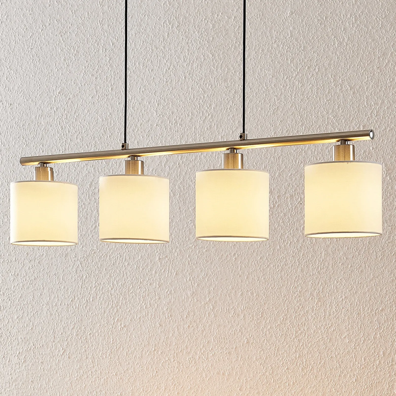 Lámpara colgante Lindby Stannis, 75 cm, blanca, 4 luces, textil