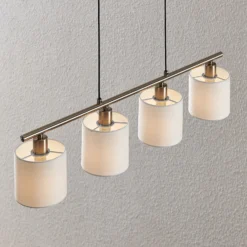Lámpara colgante Lindby Stannis, 75 cm, blanca, 4 luces, textil